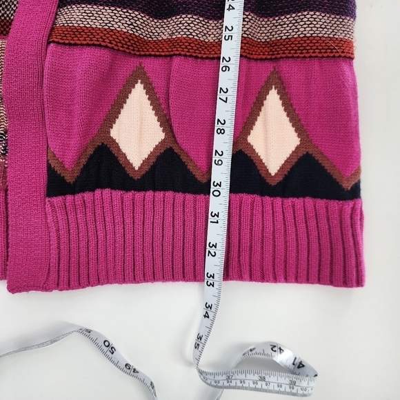 Fate Fair Isle Argyle Open Front Hooded Cardigan Sweater Large - Picture 7 of 11